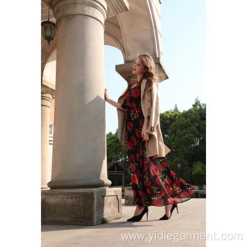 Ladies' Dresses Red Floral Off Shoulder Maxi Dress Supplier